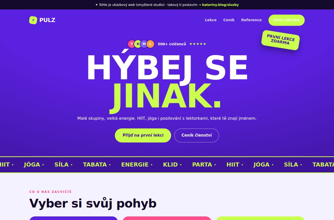 Ukázka webu, který jsem postavila